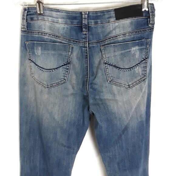 Denim Blue Flared Jeans Mid Rise Juniors Size 3/4 Festival Bohemian Chic Concert - Picture 10 of 11